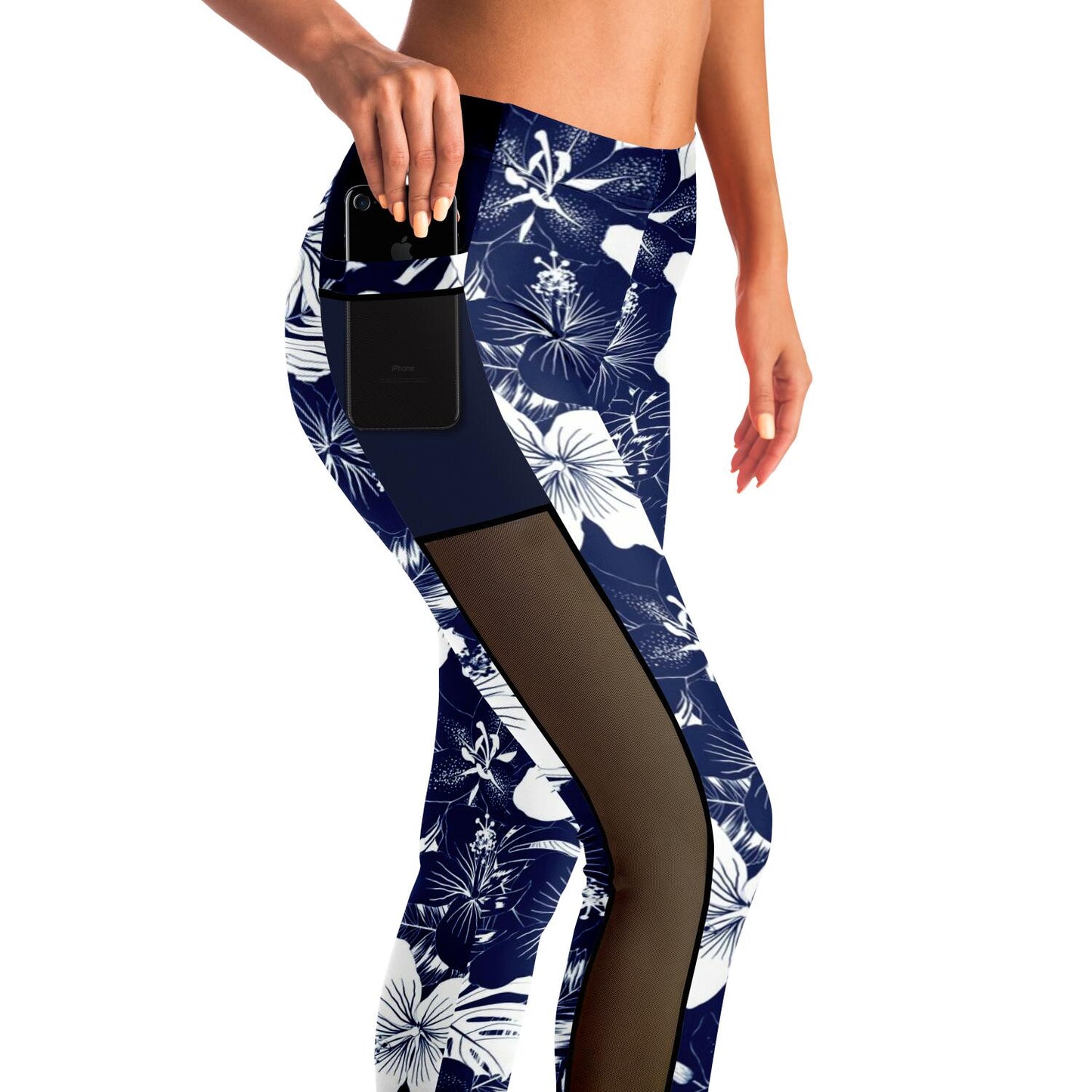Guam Blue Hibiscus Mesh Leggings