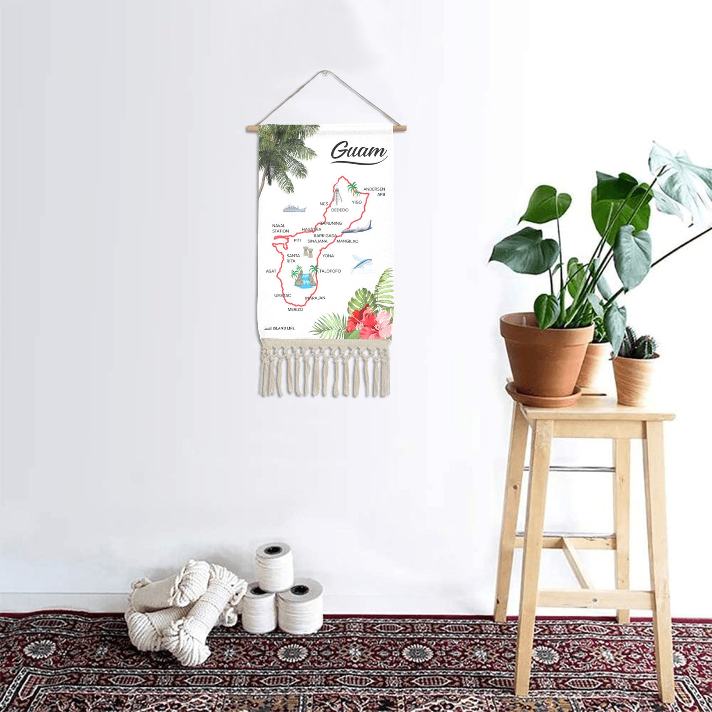 Guam Map Linen Hanging Poster
