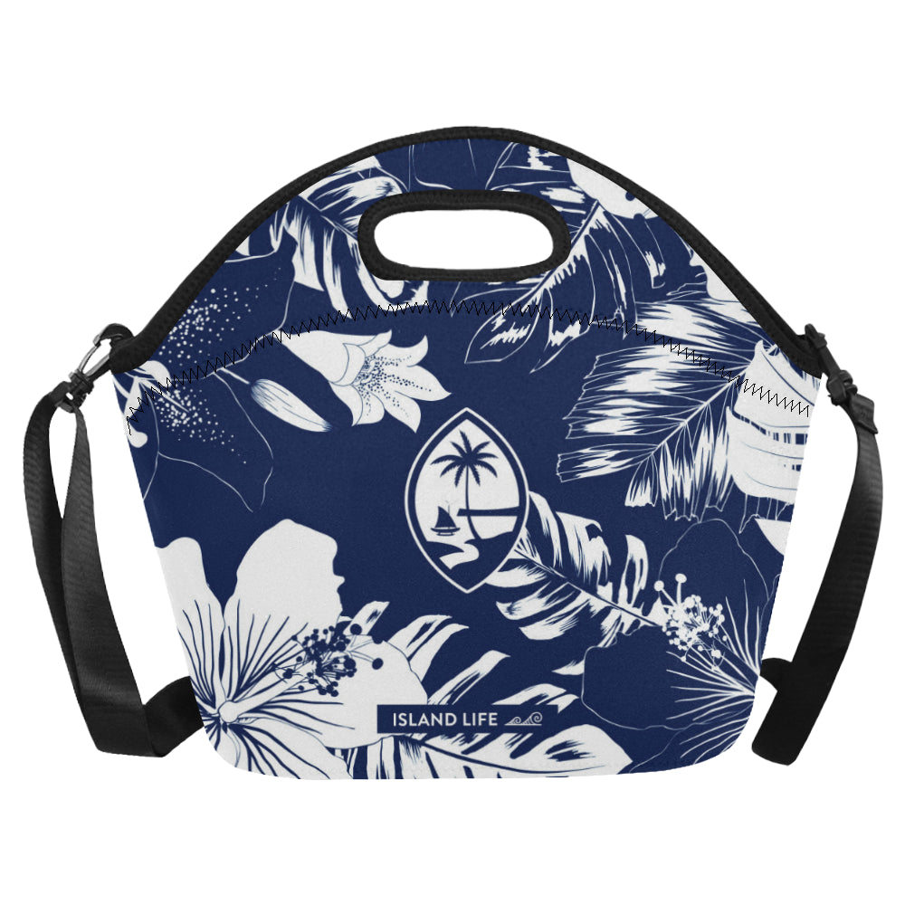 Guam Blue Floral Neoprene Lunch Bag Large