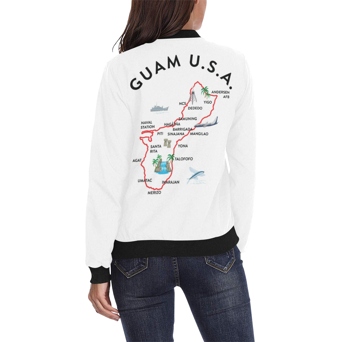 Guam Map White Women's Bomber Jacket