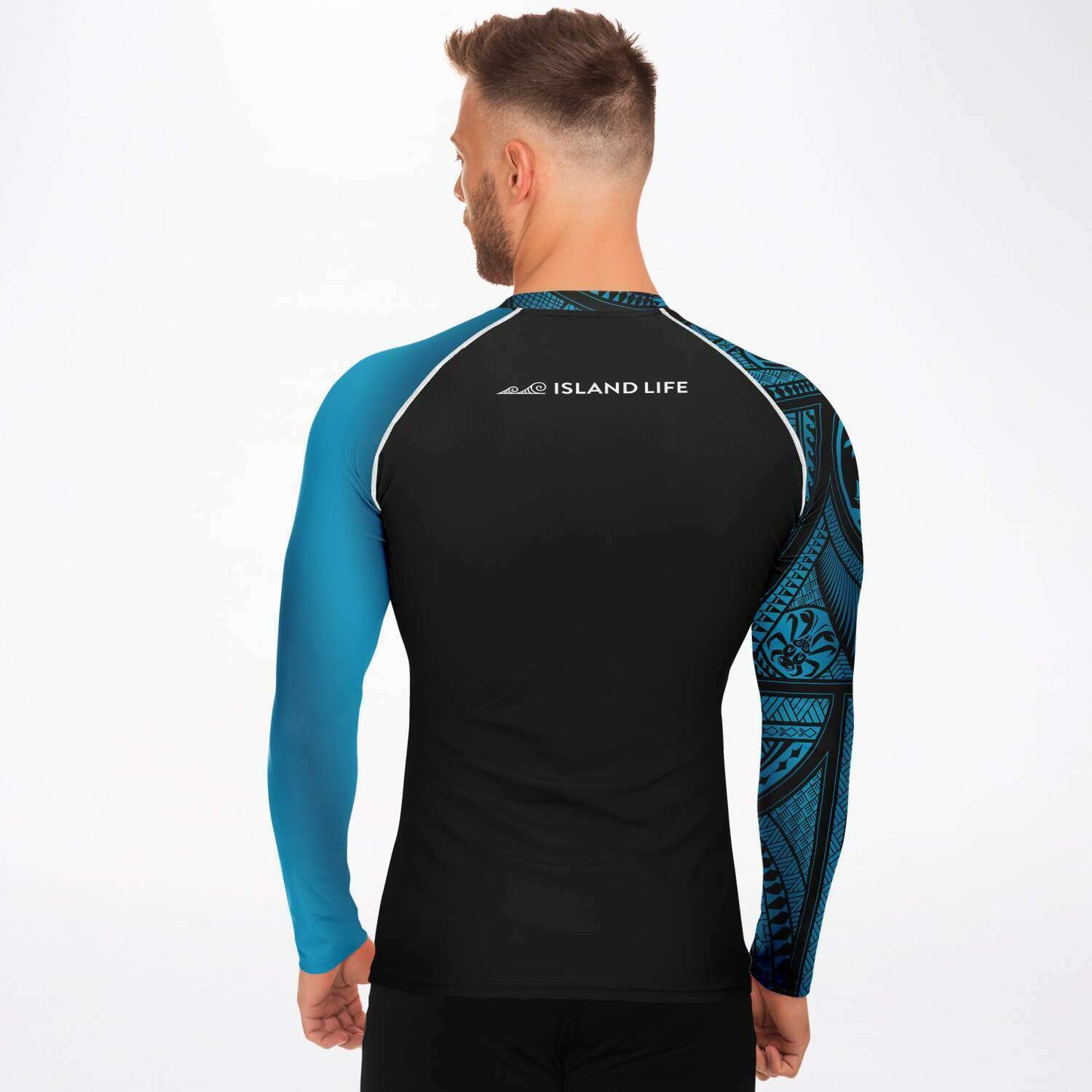 Guahan Tribal Men's Aqua Blue Rashguard