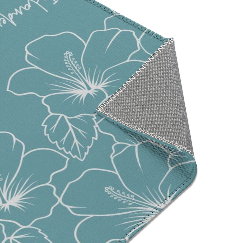 Guam CNMI Modern Hibiscus Teal Area Rug