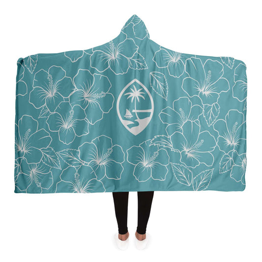 Guam Modern Hibiscus Teal Premium Sherpa Hooded Blanket