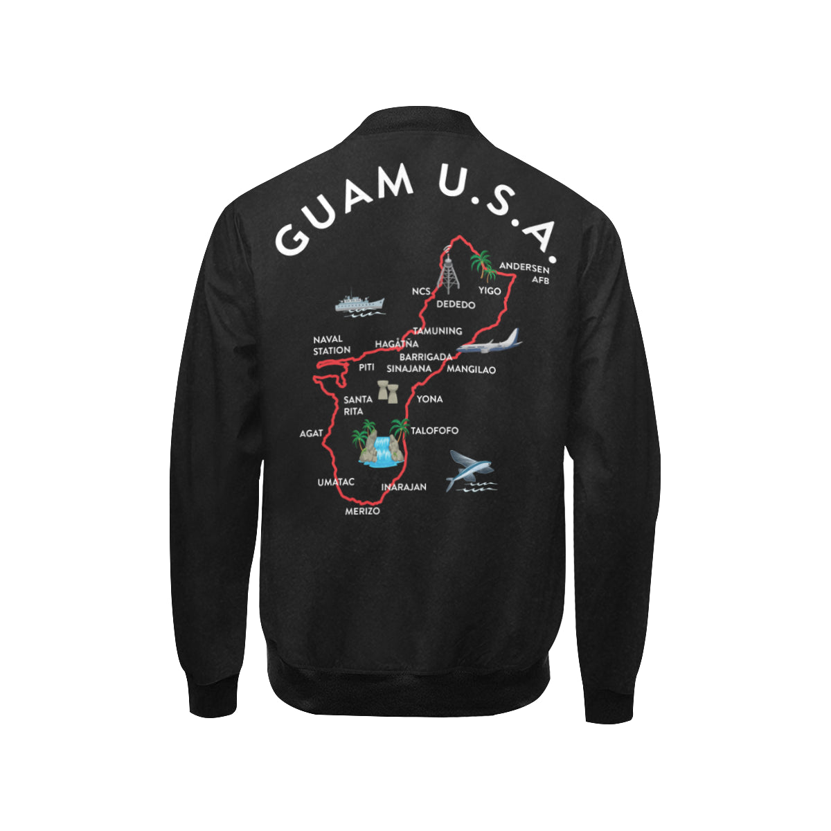 Kids Guam Map Black Bomber Jacket