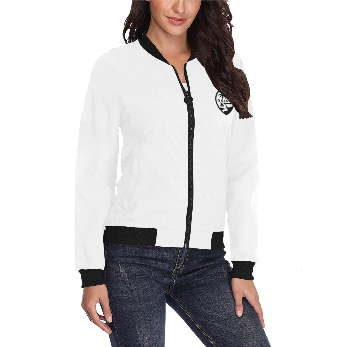 Guam Map White Women's Bomber Jacket