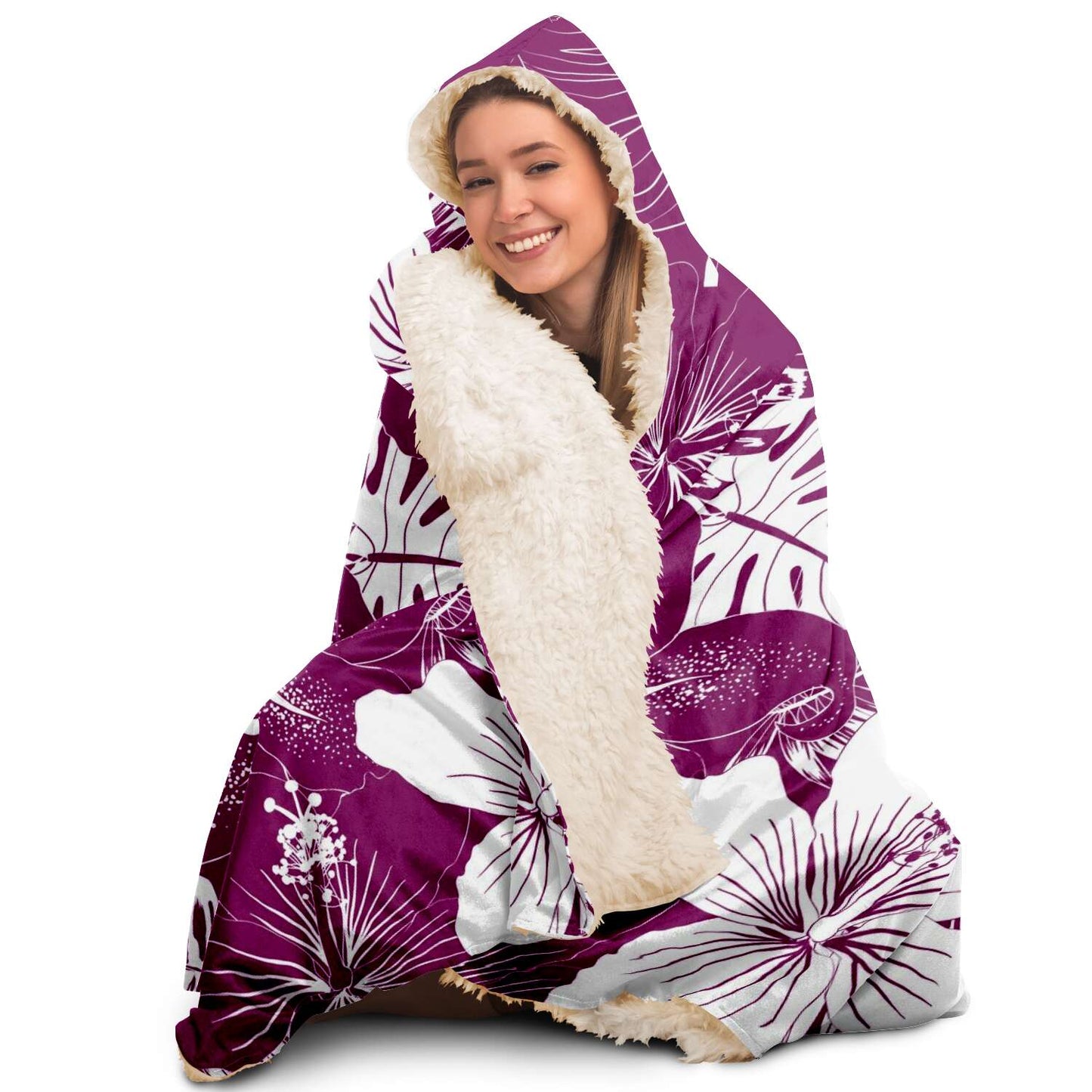 Guam Seal Purple Hibiscus Premium Sherpa Hooded Blanket