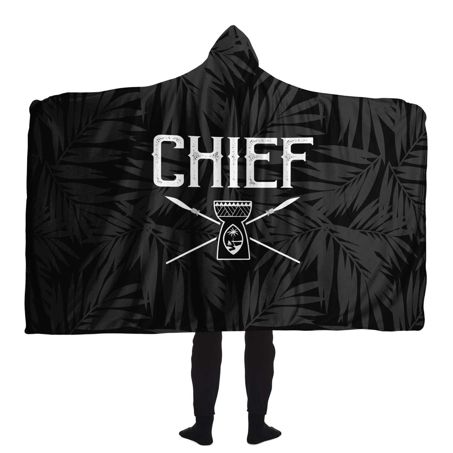 Chief Guam Black Premium Sherpa Hooded Blanket