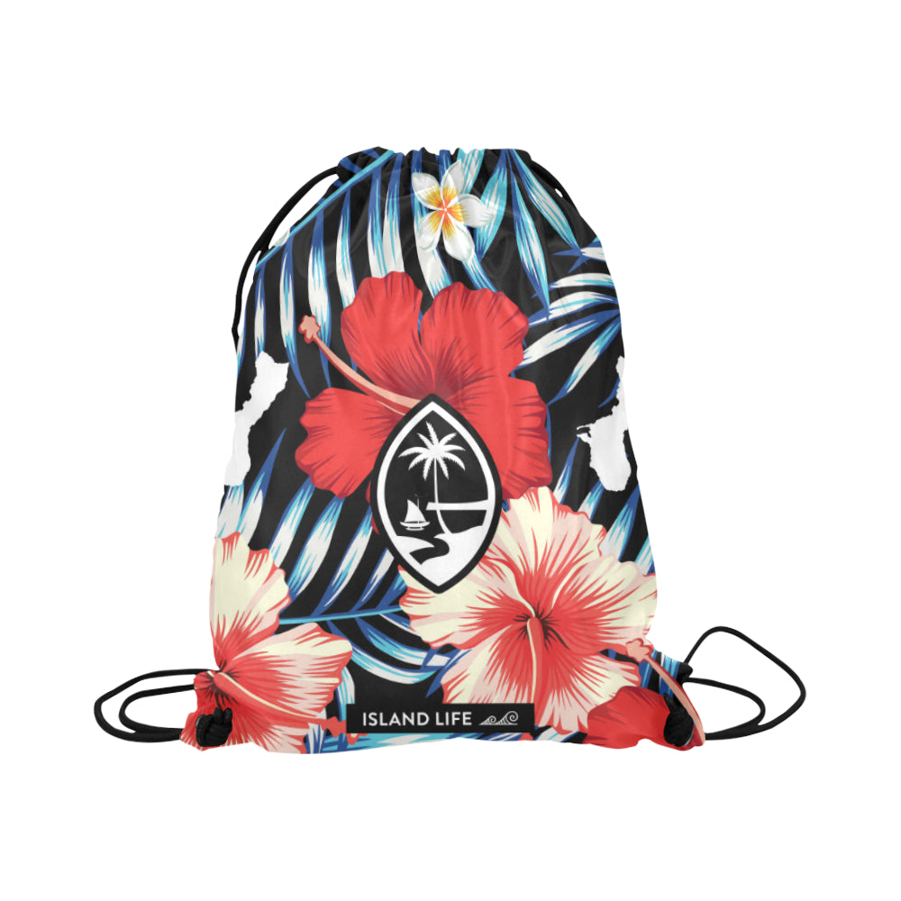 Guam Tropical Floral Large Drawstring Bag