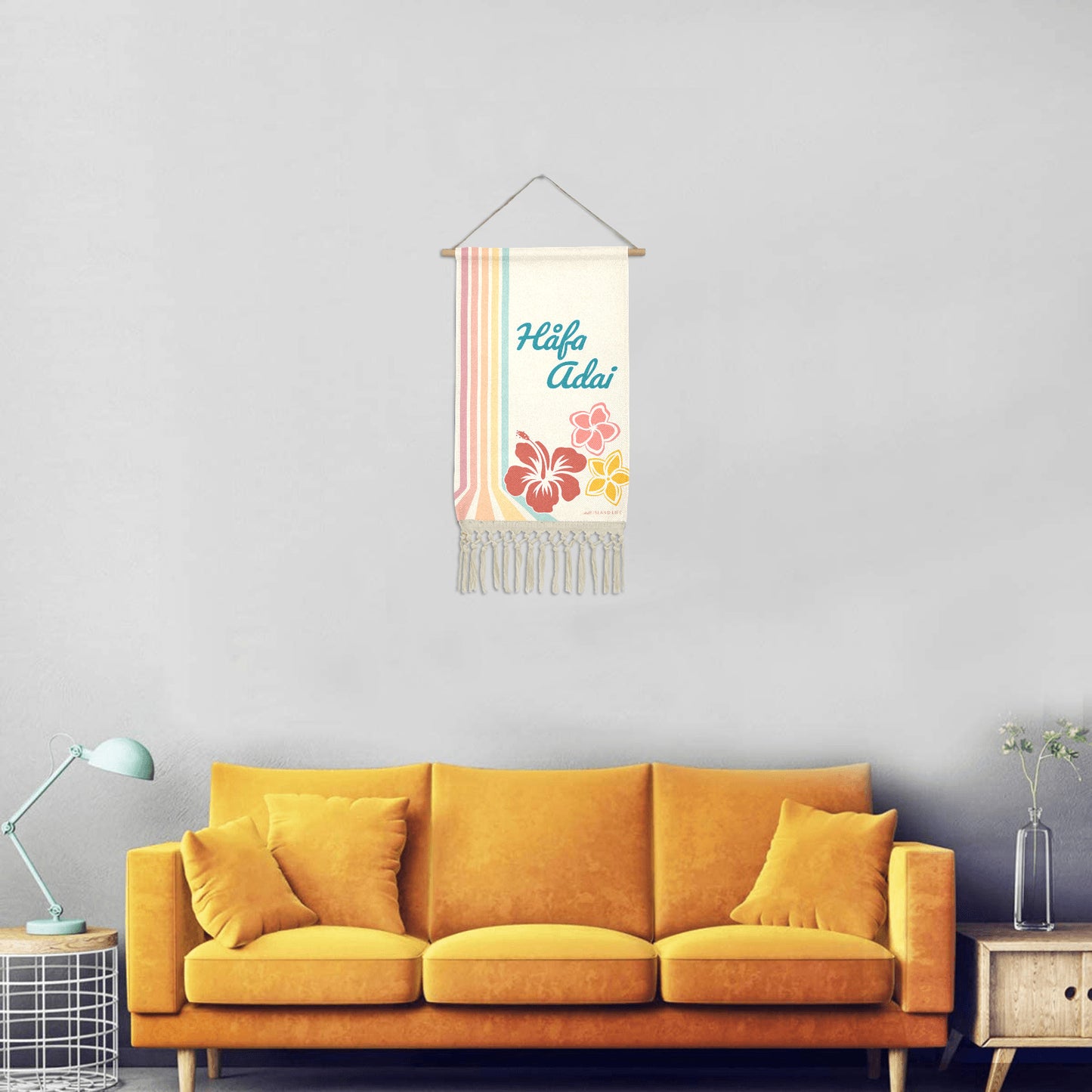 Hafa Adai Retro Flowers Guam CNMI Linen Hanging Poster