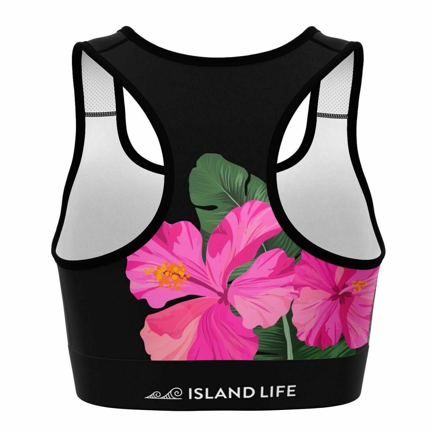Guam Pink Black Hibiscus Paradise Sports Bra
