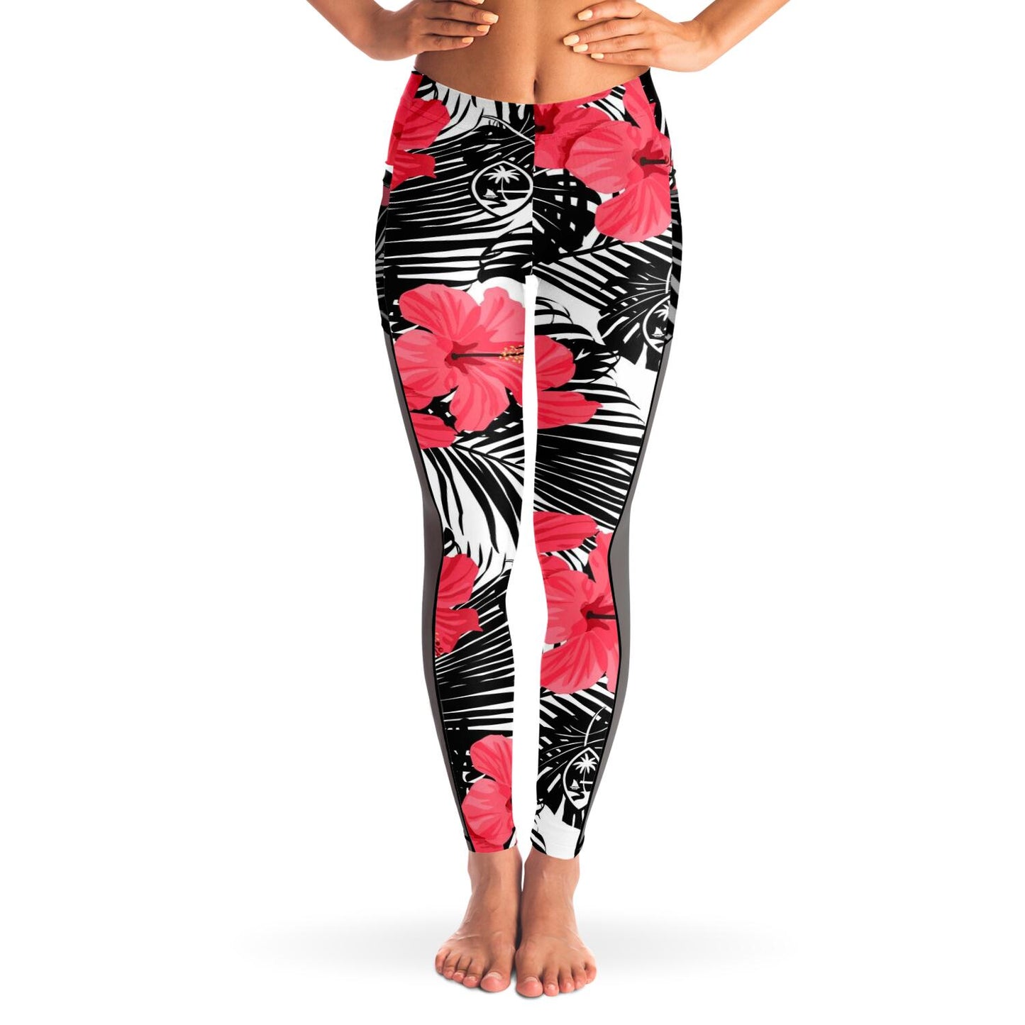Guam Pink Black Hibiscus Mesh Leggings
