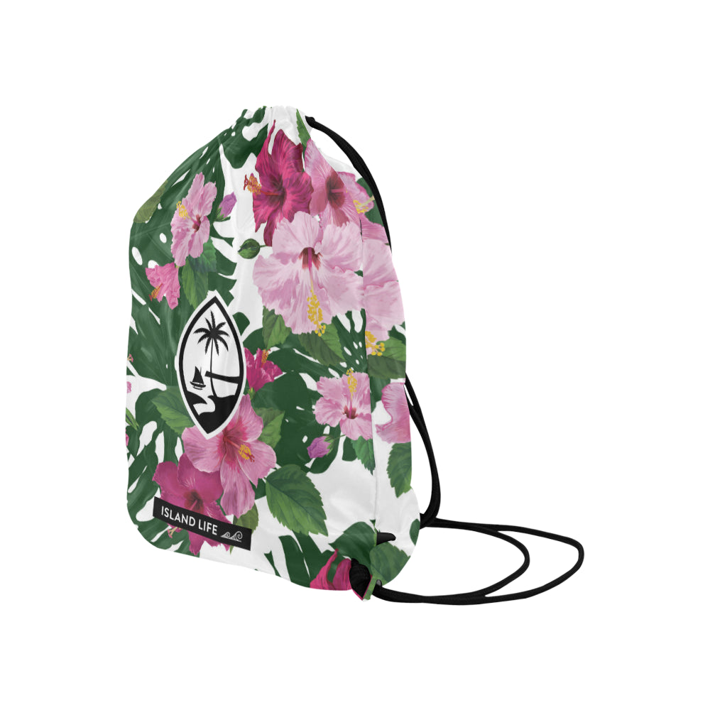 Guam Hibiscus Fuchsia Large Drawstring Bag