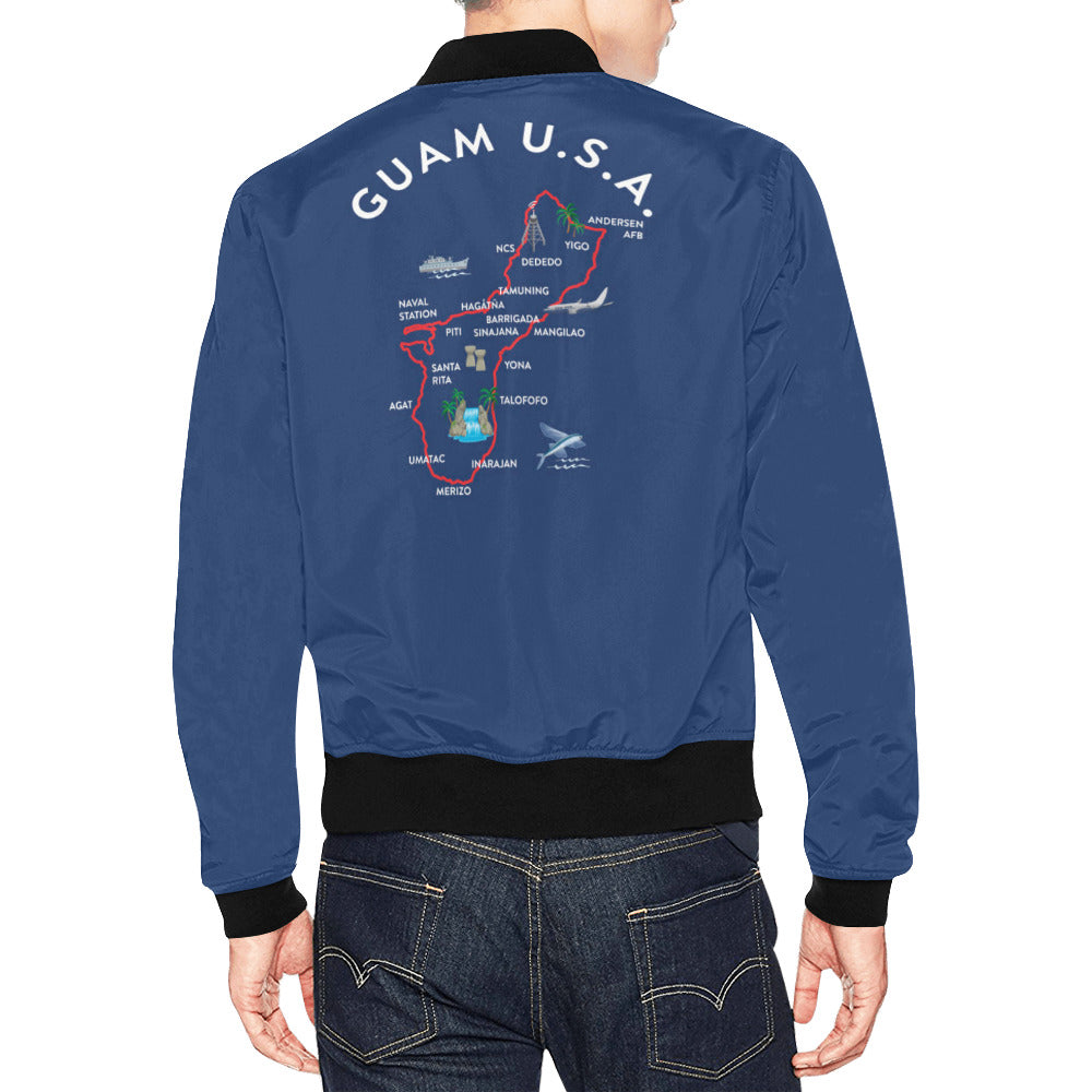 Guam Map Blue Men's Bomber Jacket Plus Size