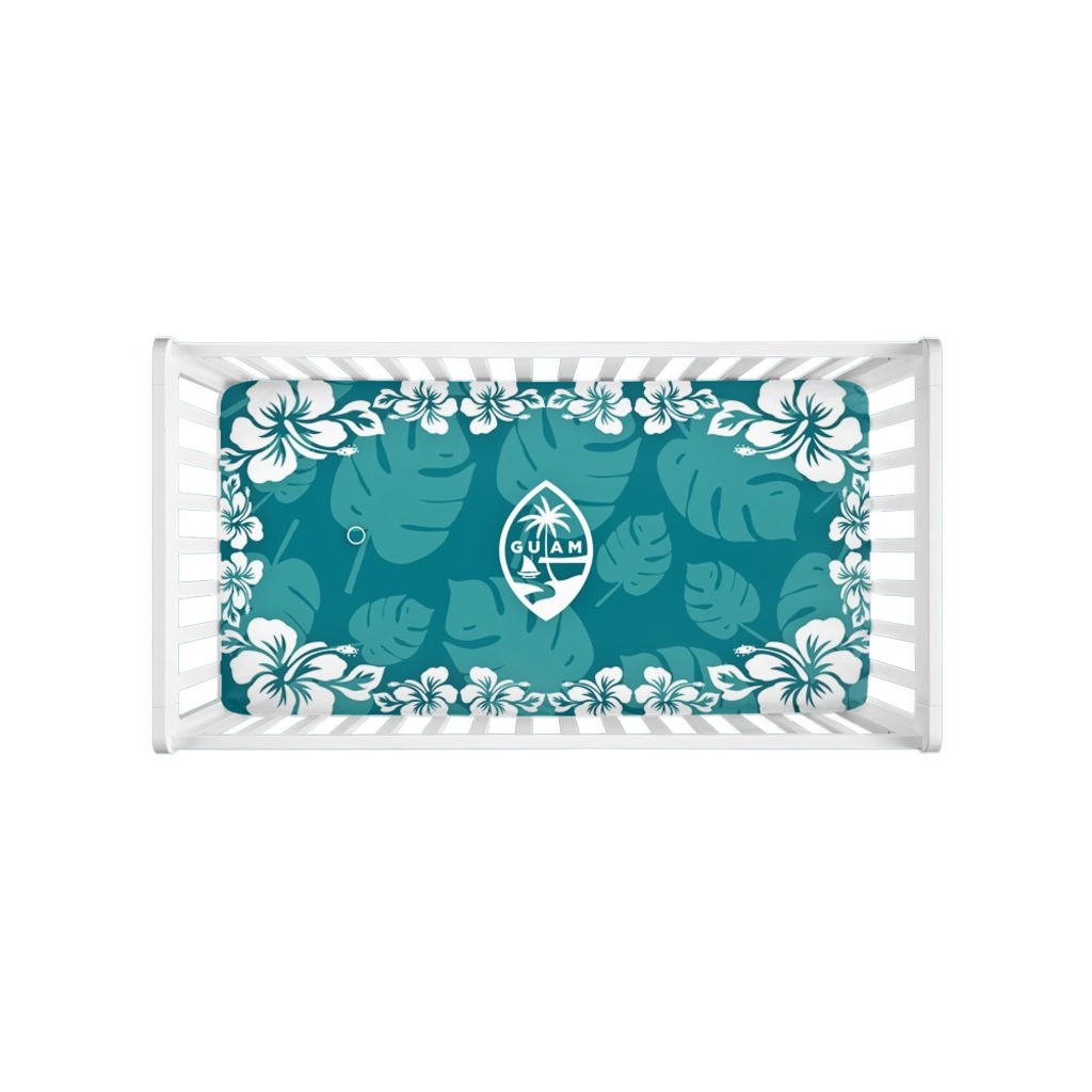 Guam Seal Teal Hibiscus Baby Crib Sheet