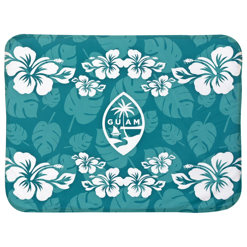 Guam Seal Teal Hibiscus Baby Sherpa Blanket