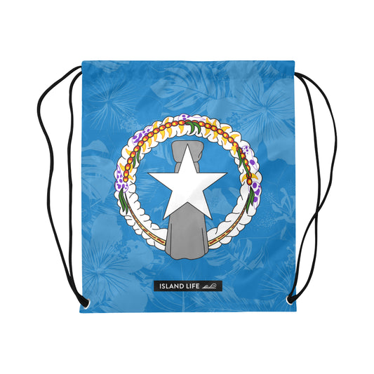 CNMI Floral Flag Large Drawstring Bag