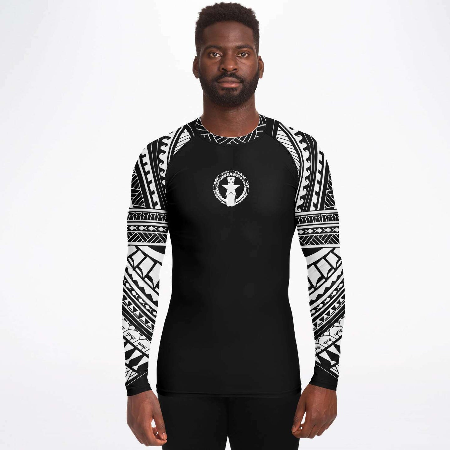 CNMI Tribal Men's Black White Rashguard