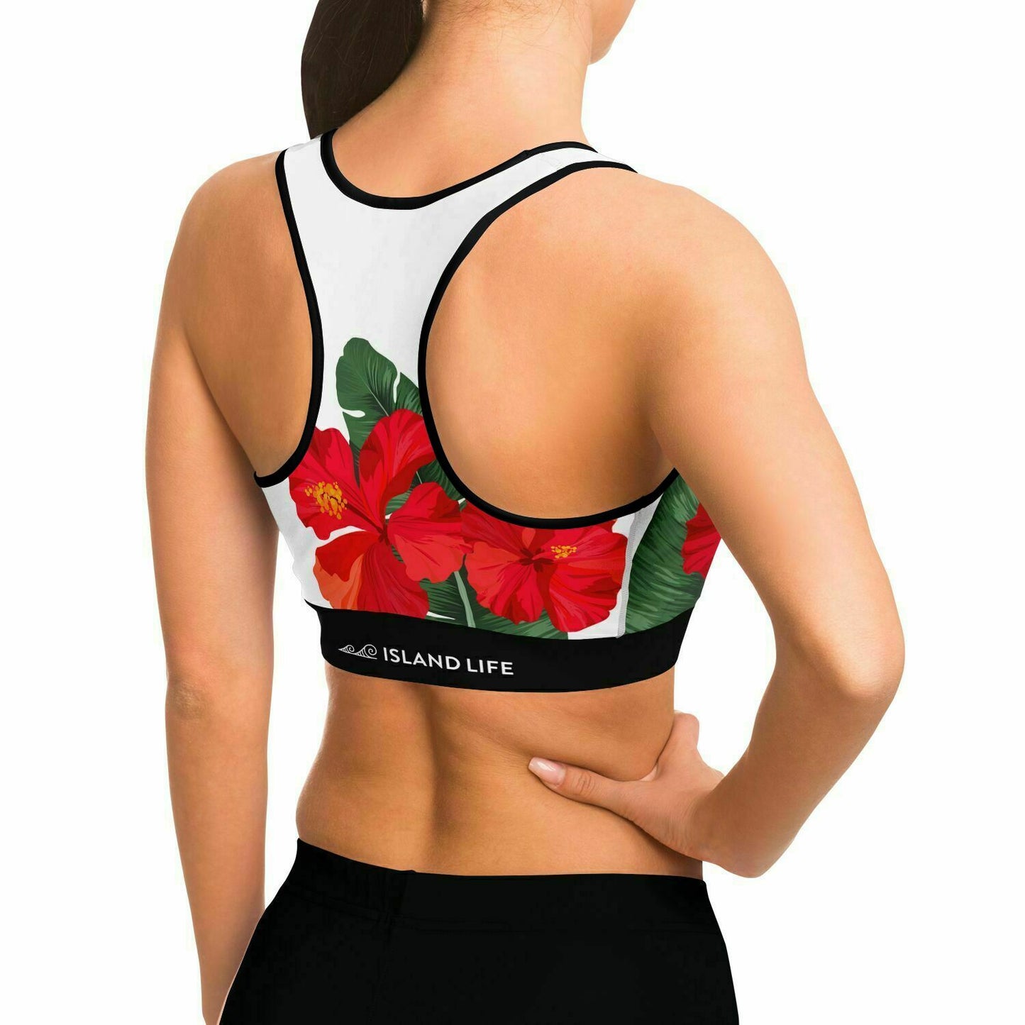 Guam Red Hibiscus Paradise Sports Bra