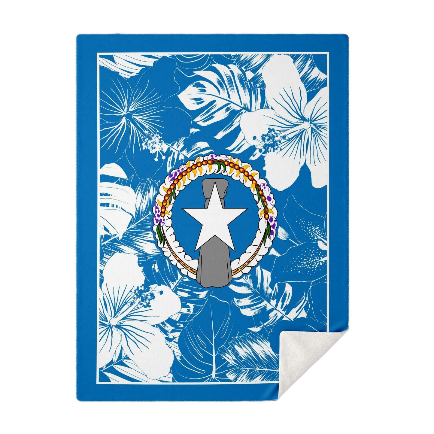 CNMI Seal Hibiscus Blue Microfleece Blanket