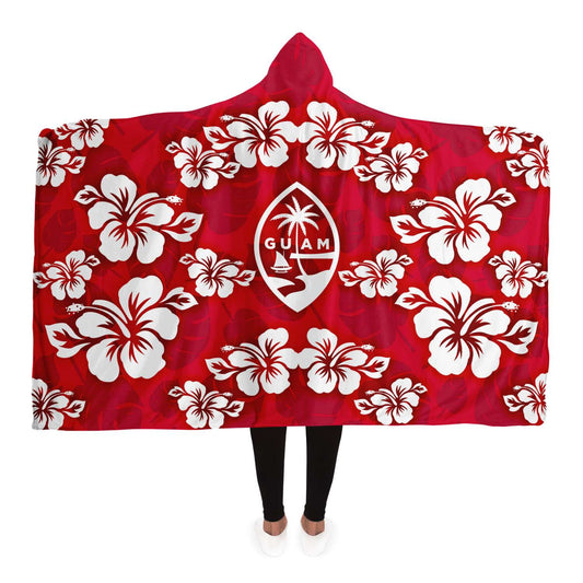 Guam Classic Red Hibiscus Premium Sherpa Hooded Blanket