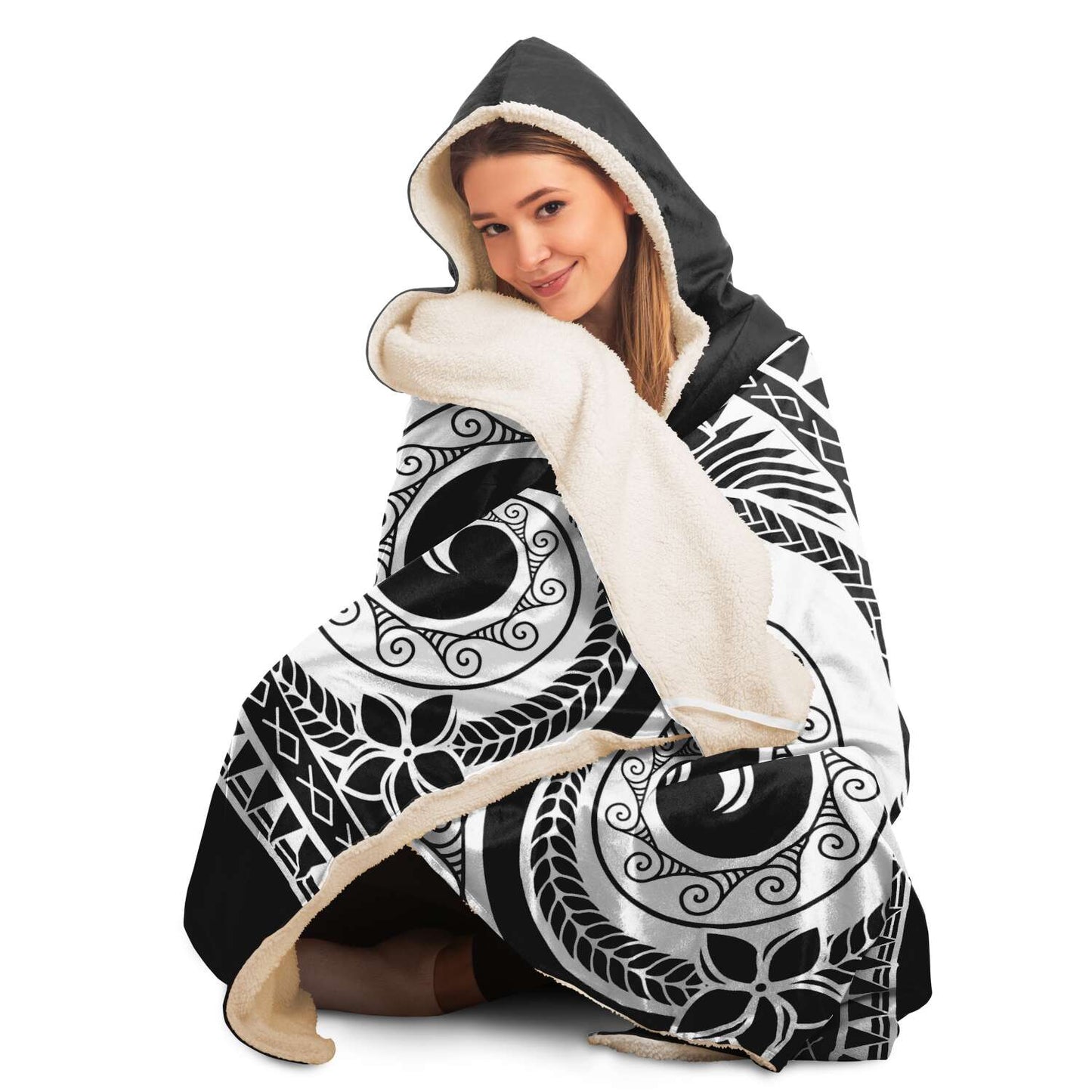Guam Tribal Black Premium Sherpa Hooded Blanket