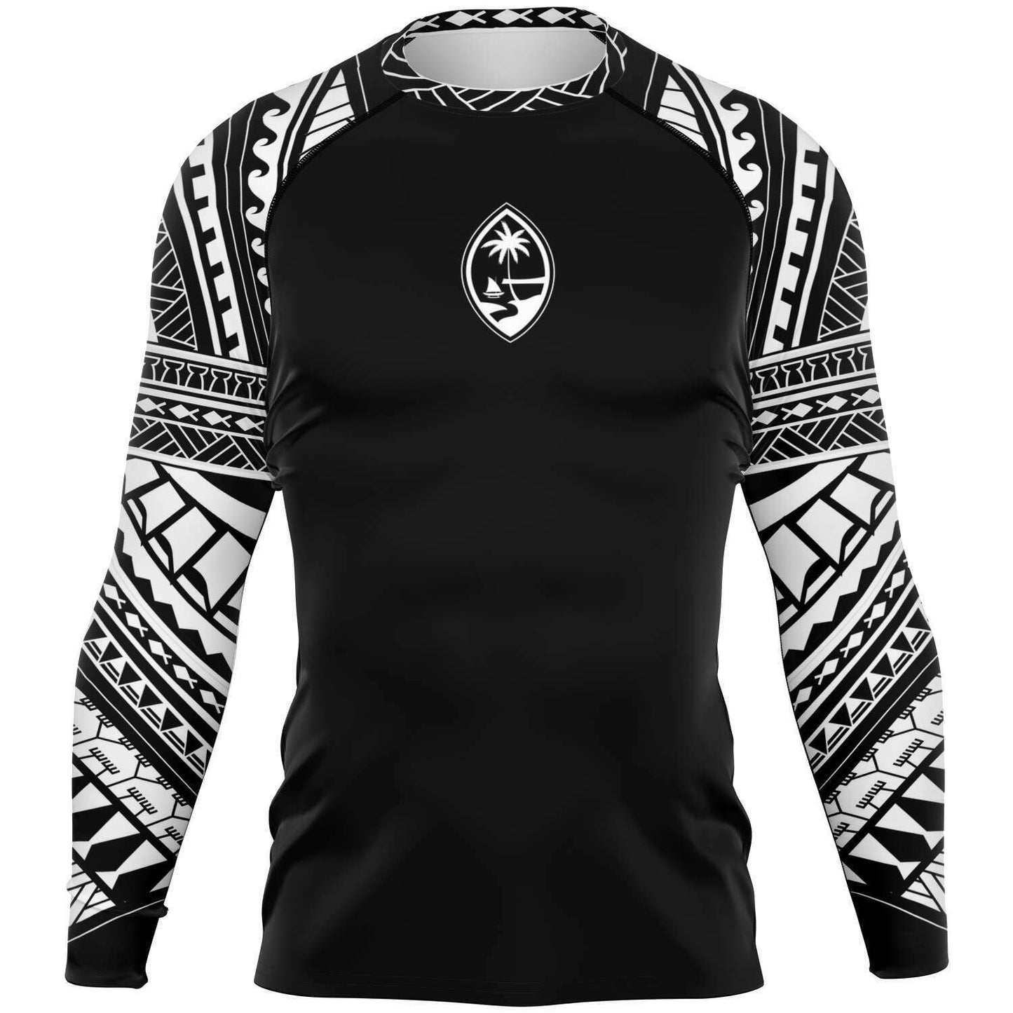 Guam Tribal Men's Black White Rashguard
