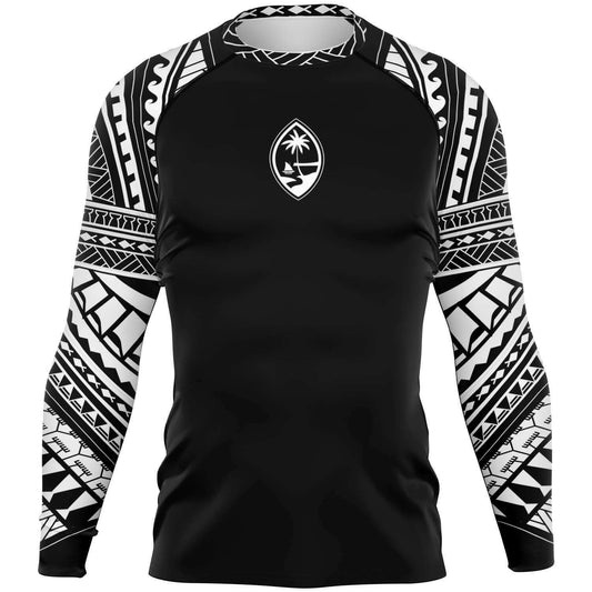 Guam Tribal Men's Black White Rashguard