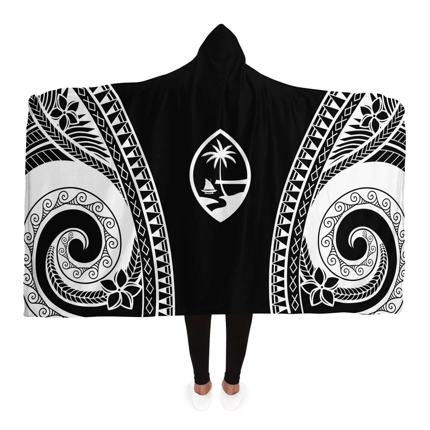 Guam Tribal Black Premium Sherpa Hooded Blanket
