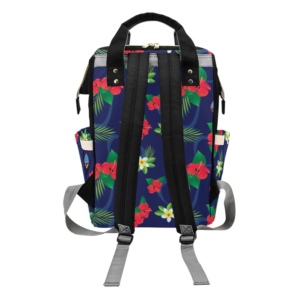 Guam Flag Flowers Multi-Function Baby Diaper Backpack Bag