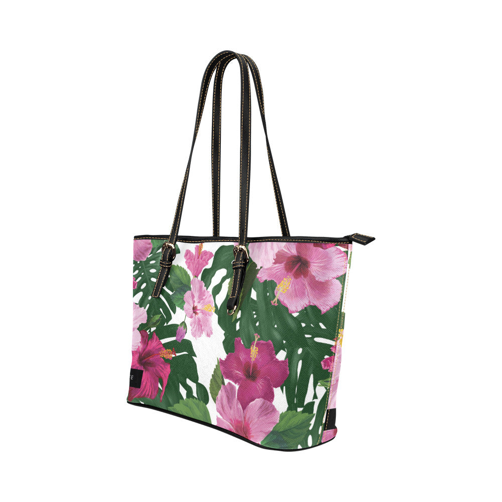 Guam CNMI Hibiscus Fuchsia Medium Leather Tote Purse