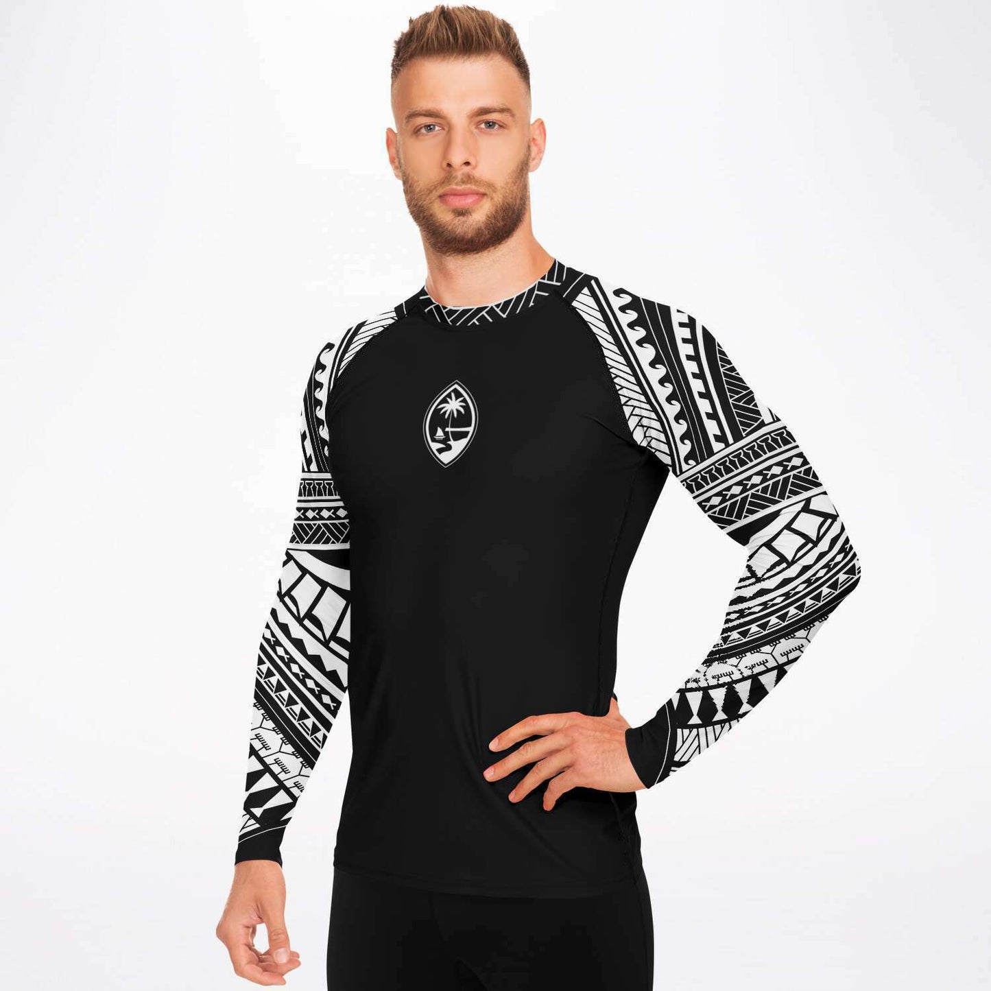 Guam Tribal Men's Black White Rashguard