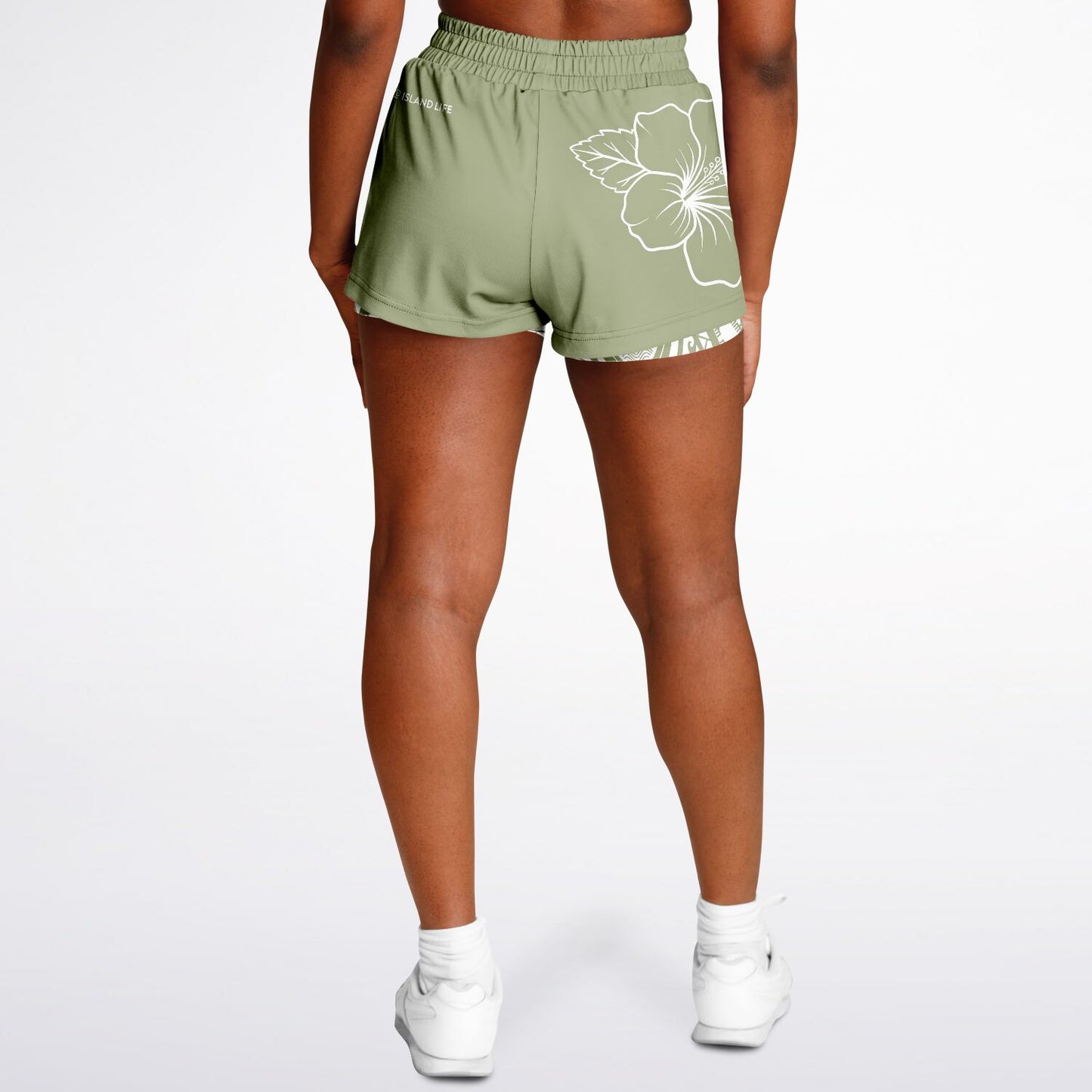 Guam Green Modern Hibiscus Layer 2-in-1 Phone Pocket Active Shorts