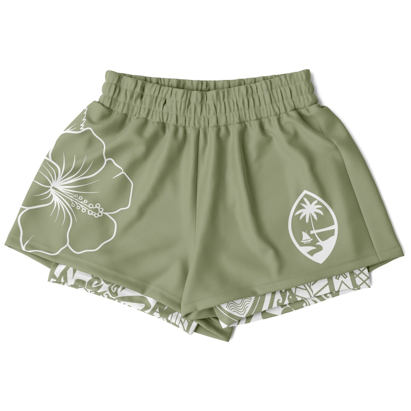 Guam Green Modern Hibiscus Layer 2-in-1 Phone Pocket Active Shorts