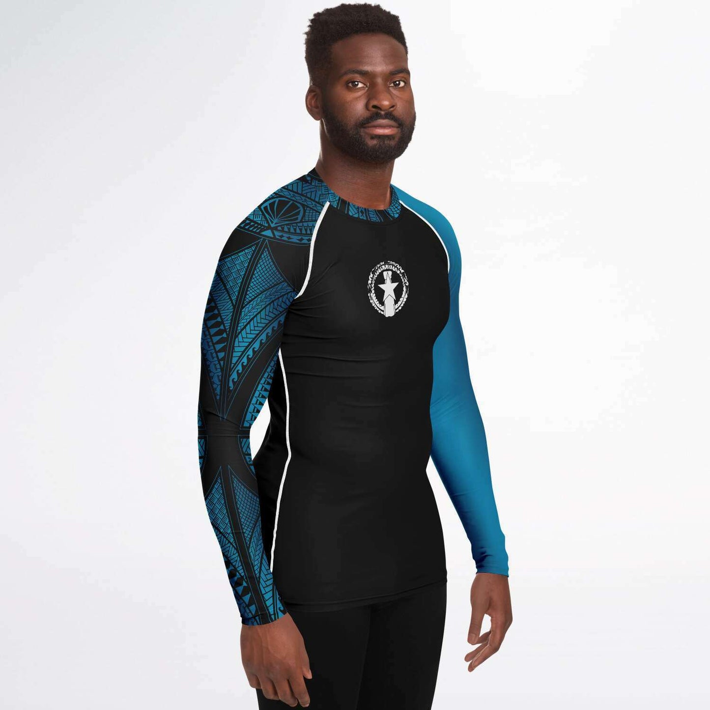 CNMI Tribal Men's Blue Rashguard