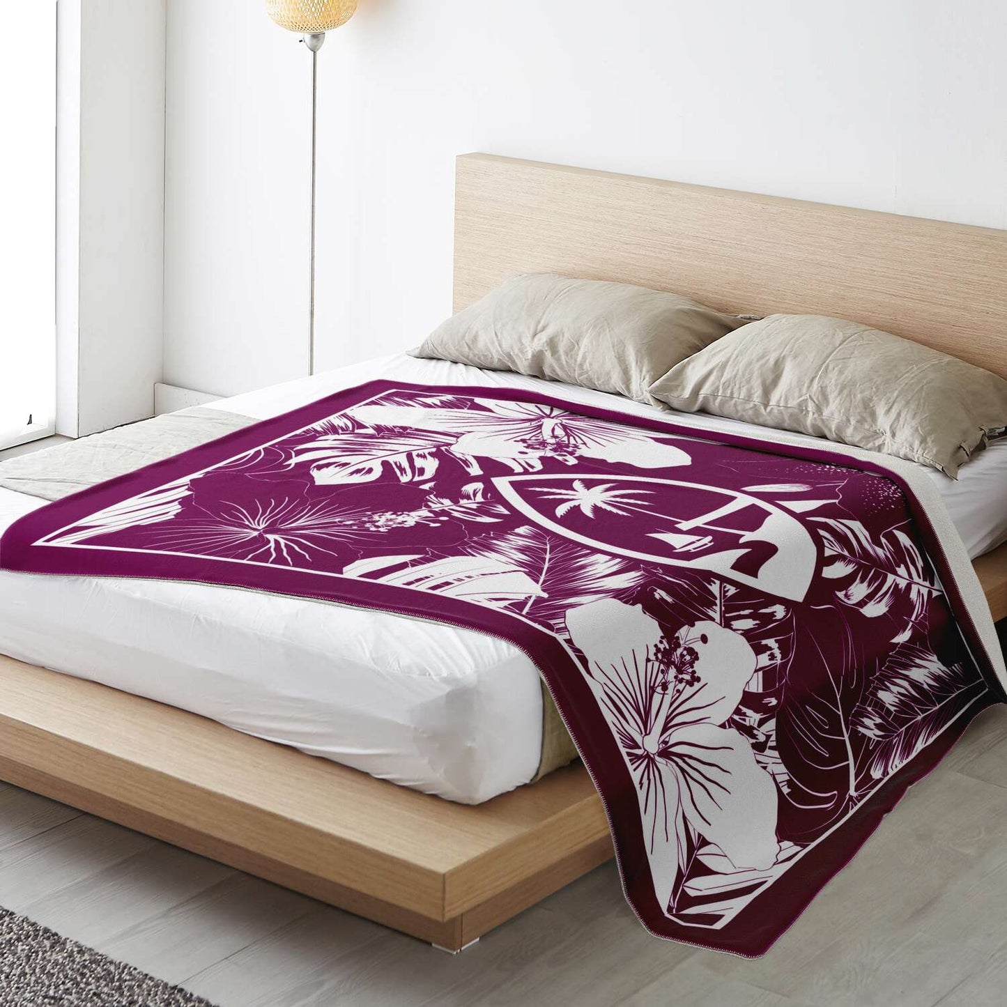 Guam Hibiscus Purple Microfleece Blanket