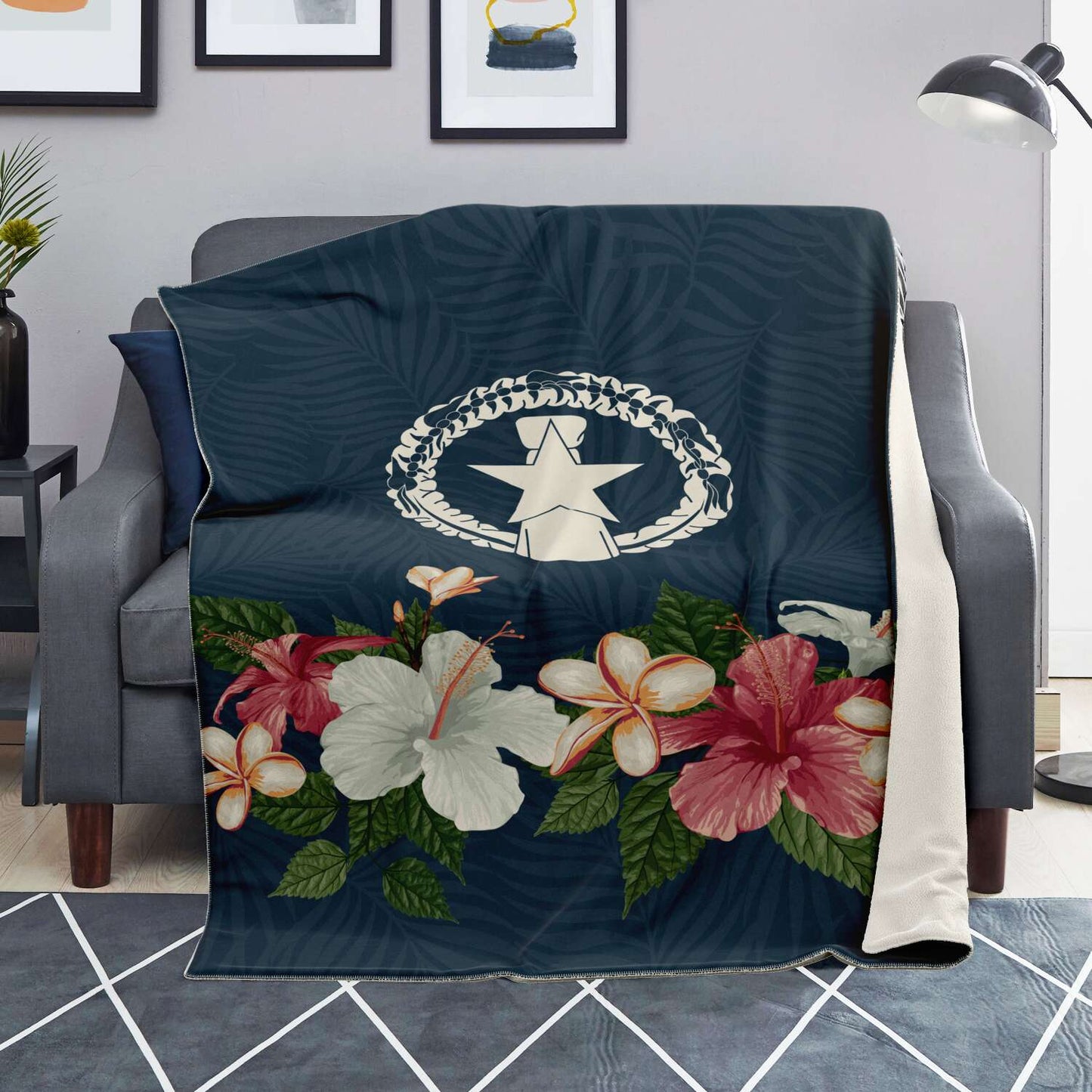 CNMI Seal Vintage Hibiscus Microfleece Blanket