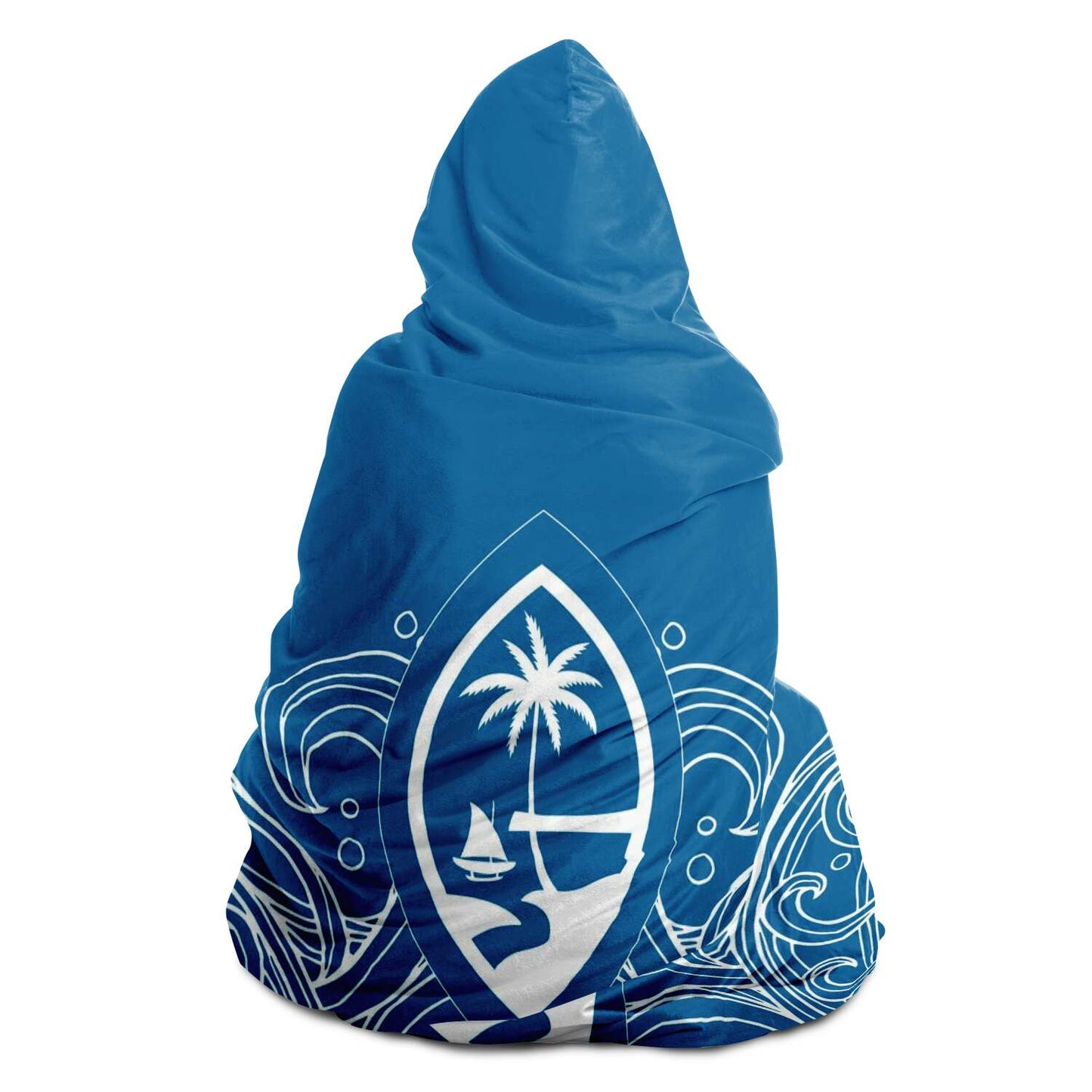 Guam Seal Hand Drawn Waves Premium Sherpa Hooded Blanket
