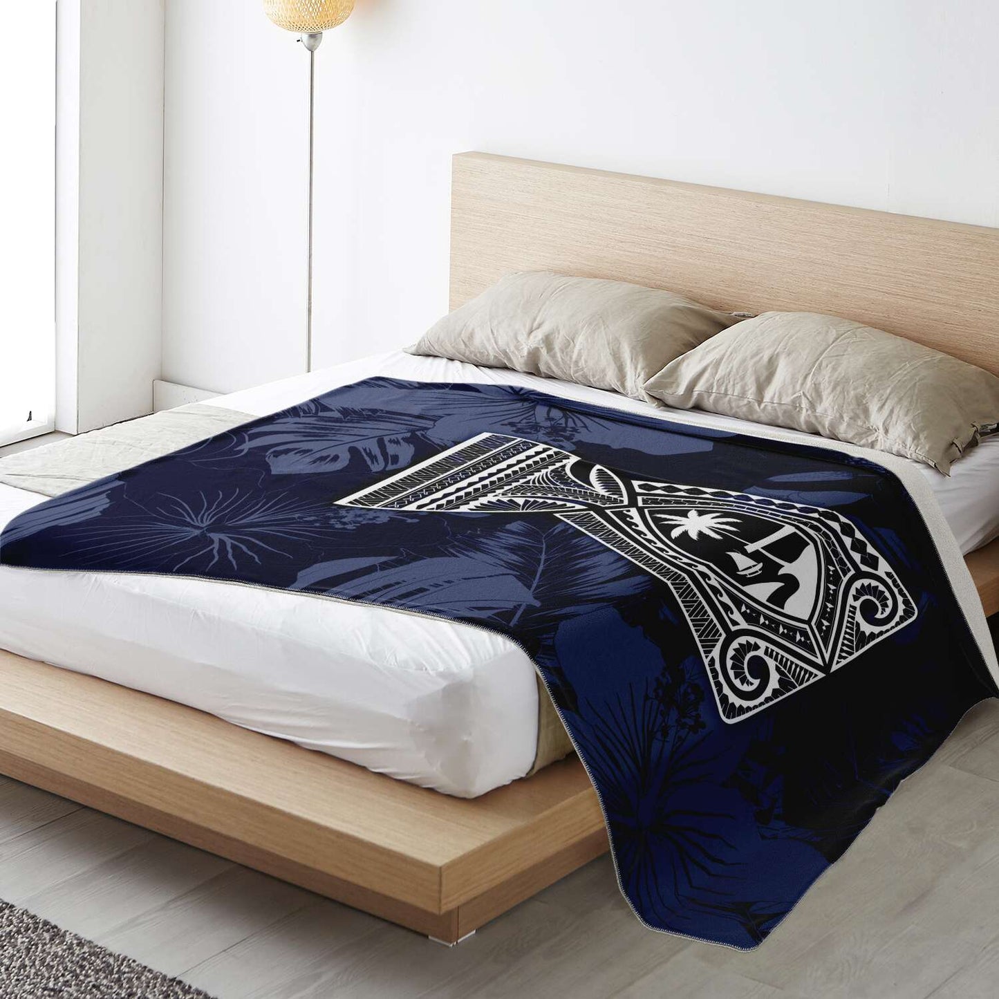 Latte Stone Guam Tribal Blue Microfleece Blanket