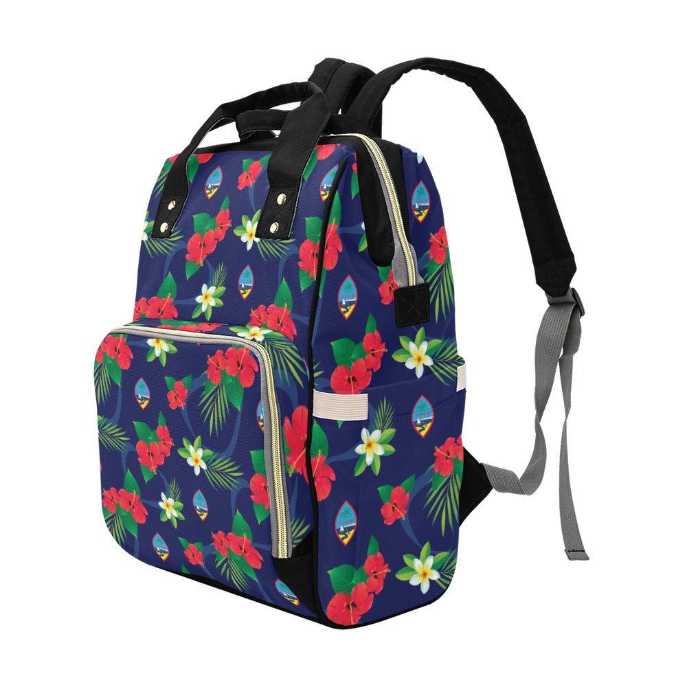 Guam Flag Flowers Multi-Function Baby Diaper Backpack Bag
