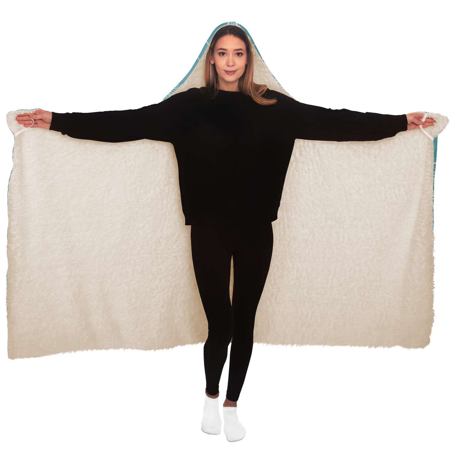 Guam Modern Hibiscus Teal Premium Sherpa Hooded Blanket
