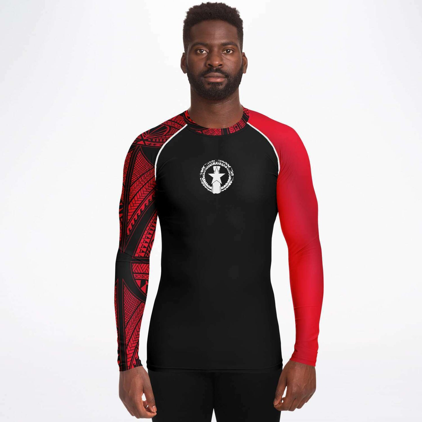 CNMI Tribal Men's Red Rashguard