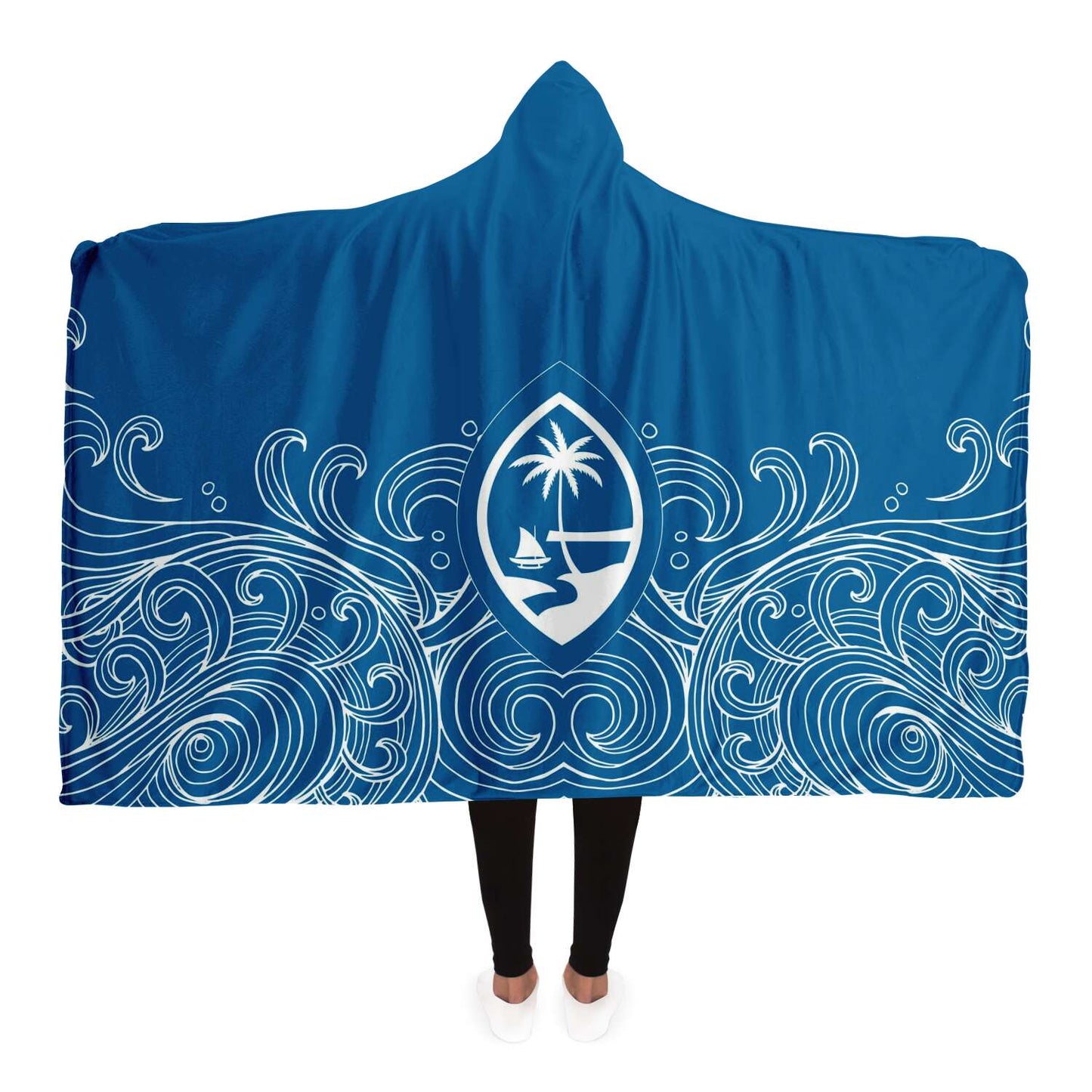 Guam Seal Hand Drawn Waves Premium Sherpa Hooded Blanket