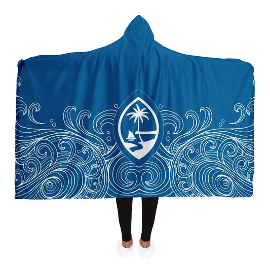 Guam Seal Hand Drawn Waves Premium Sherpa Hooded Blanket