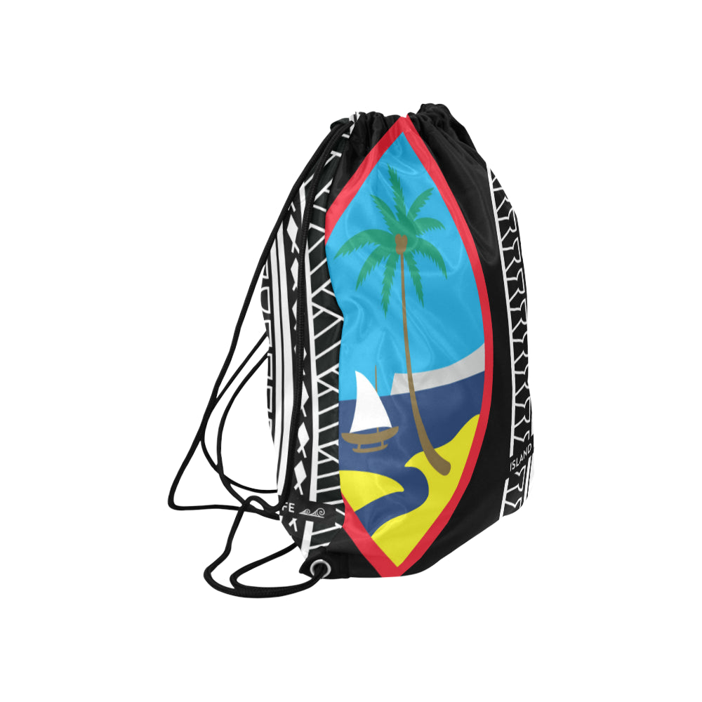 Hafa Adai Guam Tribal Black Large Drawstring Bag