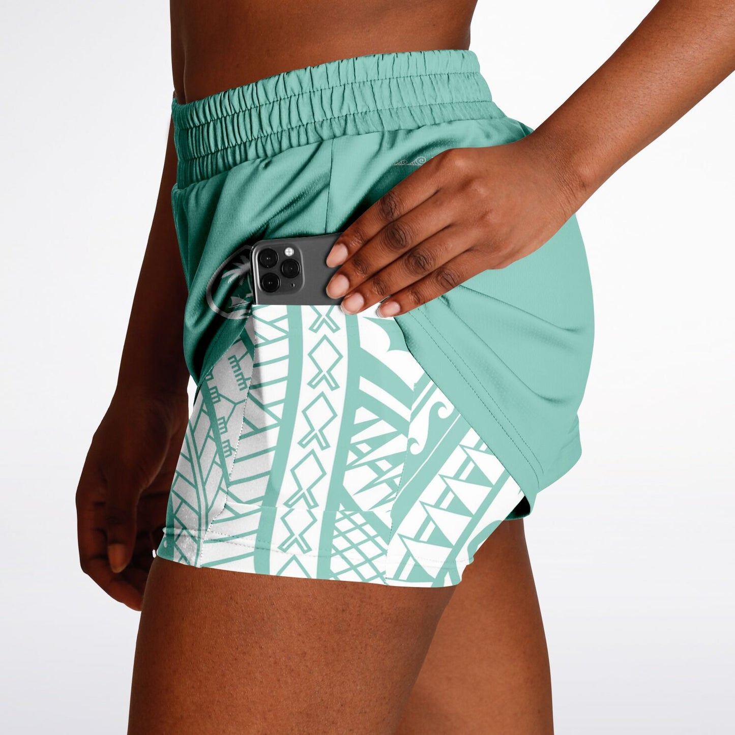 Guam Blue Modern Hibiscus Layer 2-in-1 Phone Pocket Active Shorts