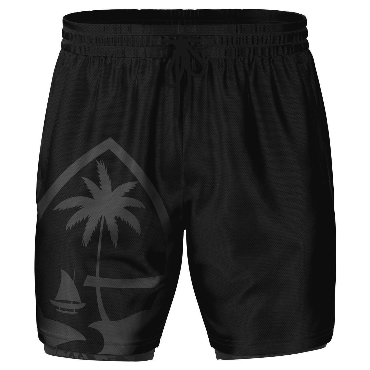 Guam Tribal Layer Black 2-in-1 Phone Pocket Active Shorts