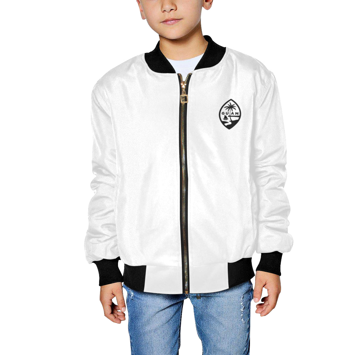 Kids Guam Map White Bomber Jacket