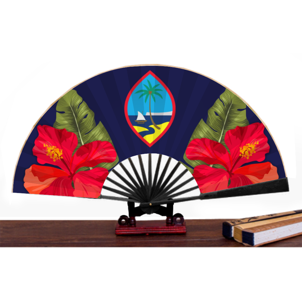 Guam Seal Hibiscus Paradise Spun Silk Folding Fan