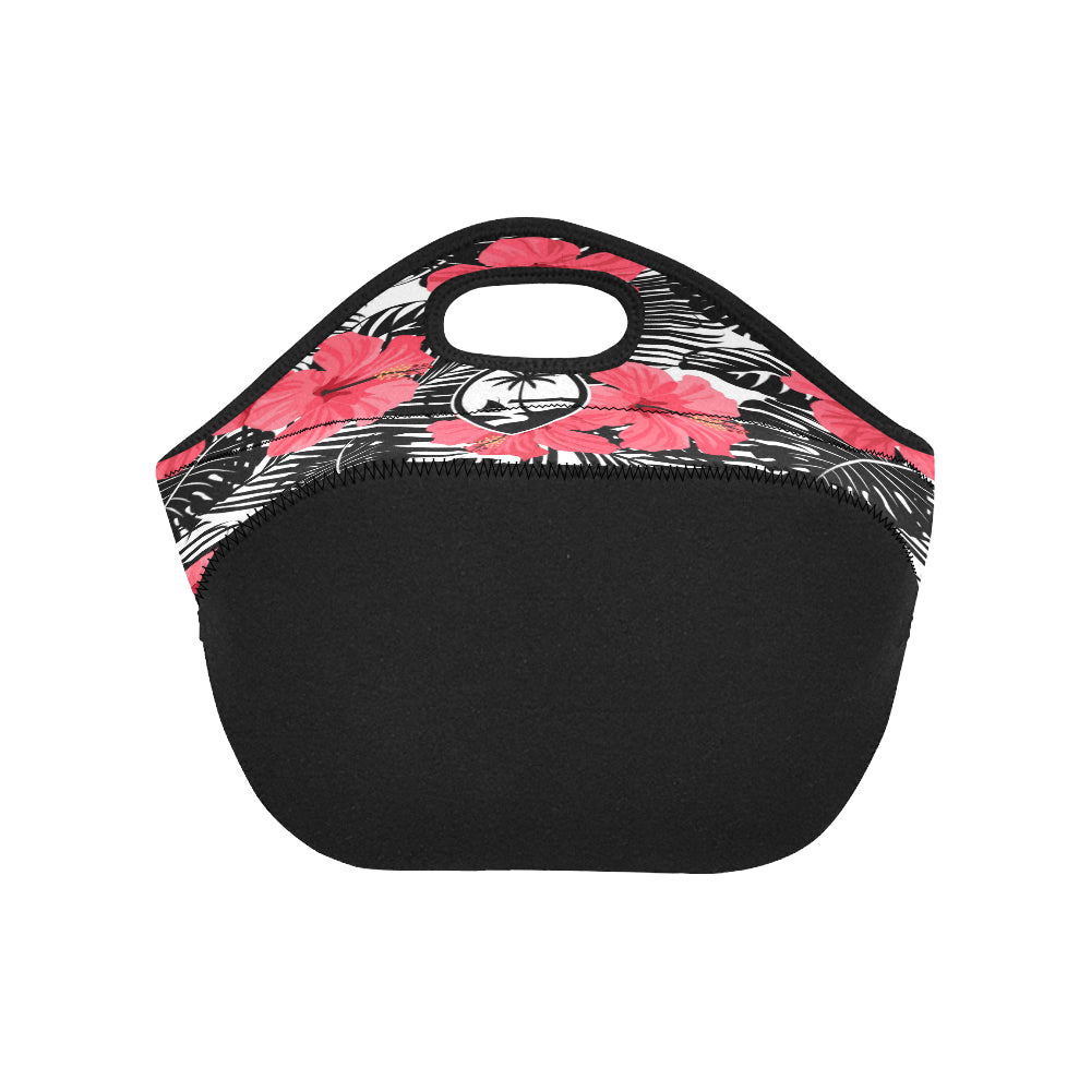 Guam Pink Black Hibiscus Leaves Neoprene Lunch Bag Small
