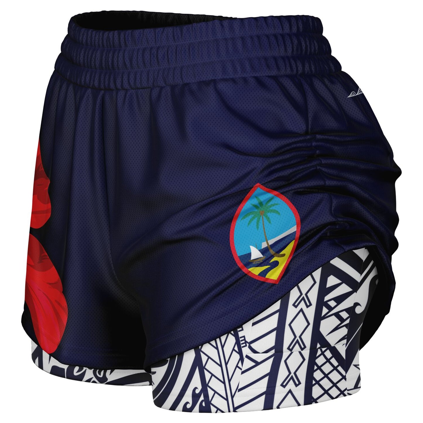 Guam Seal Hibiscus Paradise Layer 2-in-1 Phone Pocket Active Shorts